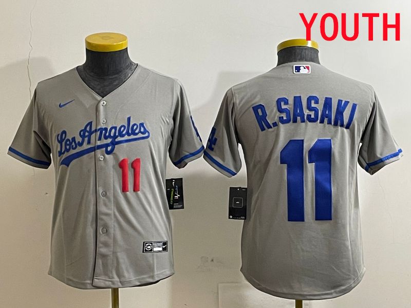 Youth Los Angeles Dodgers #11 R.Sasaki Grey Game 2025 Nike MLB Jersey style 4->youth mlb jersey->Youth Jersey